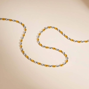 Detailed close-up of 3mm gold and silver titanium steel rice bead chain necklace