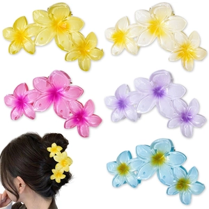 Detailed view of acrylic floral hair claws in five matte colors for elegant hair styling