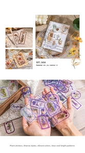 Detailed close-up of vintage flower PET stickers for DIY scrapbooking and journal decor