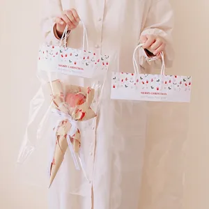 Sacchetto regalo di Natale trasparente con stampe festive e scritta Merry Christmas