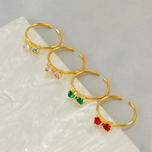 French style 18K gold titanium steel adjustable rings with colorful heart-shaped zircons