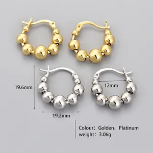 Minimalist S925 beaded hoop earrings in gold and platinum finish, 19mm outer diameter