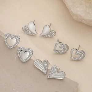 Heart Stud Earrings Zircon Inlaid Copper Hollow Asymmetric Design Jewelry For Women Girls With Copper Earring Post