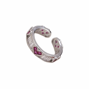 Luxurious silver open ring with pink heart zircons and clear crystals in a sleek design