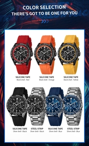 Variety of men's quartz watches featuring silicone straps and stainless steel bands