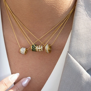 Klassische goldene Edelstahl-Zylinderhalsketten mit Zirkonia-Kristallen für Damen