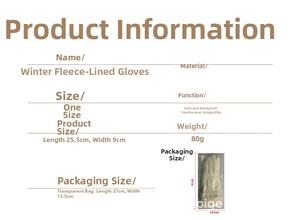Detailed size specifications and feature list of insulated touch screen winter gloves