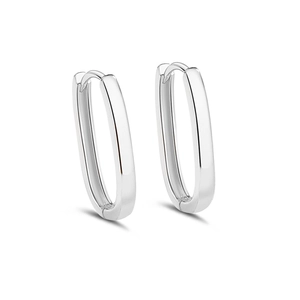 Elegant S925 sterling silver U-shaped oval hoop earrings with polished metallic finish