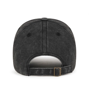Vintage dark gray washed denim baseball cap with adjustable metal buckle back view