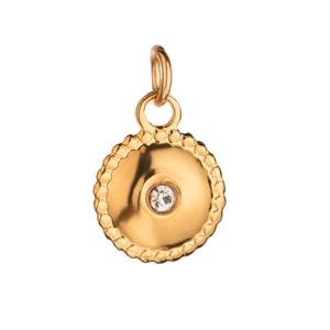Golden tarot style round moon and star pendant with sparkling zircon stone inlay