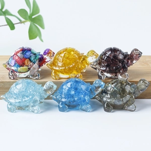Miniature natural crystal turtle figurines in various colors for desktop decoration