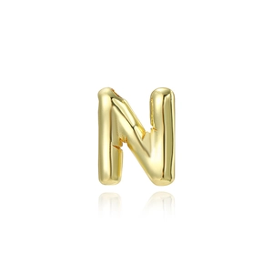 Detailed view of polished 18K gold plated letter N pendant with smooth glossy finish