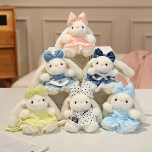 Kawaii Plush Rabbit Pendant Keychain Soft Bunny Doll With Lace Dress Bowknot For Bag Backpack Decor Sweet Gift