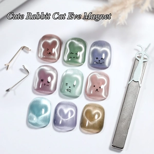 Y-shaped magnet tool set for 9-color rabbit cat eye nail polish art with heart patterns