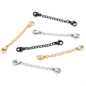 Three-color stainless steel extension chains with lobster clasps for DIY jewelry