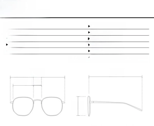 Detailed size specifications and frame measurements for cat eye fashion sunglasses