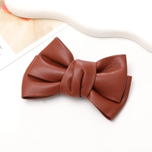Deep brown faux leather bow with pleated texture for DIY phone case hair accessories