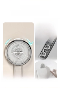Detail showing suction cup installation process with rotation lock on wall mounted rack