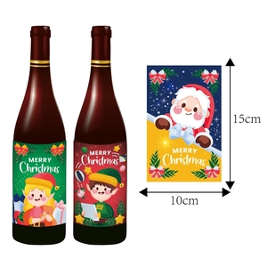 Étiquettes de bouteilles de Noël avec elfes et Père Noël mesurant 10x15 cm