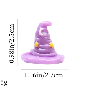 Miniature purple wizard hat with yellow stars and dimensions 2.5x2.7cm and weight 5g