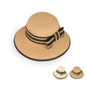 Chapeau De Soleil En Paille De Papier Pour Femmes Large Bord Ruban Noeud Couleur Contrastée Plage Voyage Mode Coréenne