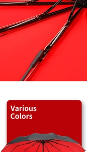 Detail of reinforced 12-rib structure and spring mechanism of this red folding umbrella