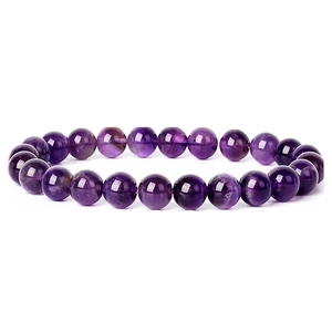 Macro shot of 8mm purple amethyst beads showing natural texture and smooth crystal finish