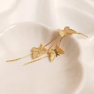 14K gold plated butterfly tassel charm with triple layered butterfly pendant chains