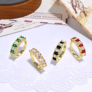 Oval Colorful Zircon Inlaid Copper Ring 18K Gold Plated Vintage Elegant Adjustable Open Finger Ring For Women
