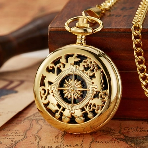 Retro Hollow Compass Pocket Watch for Men Women Vintage Metal Flip Cover Navigation Pocket Watch With Chain Hanging Clock