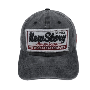 Vintage washed dark grey baseball cap with American retro embroidery patch