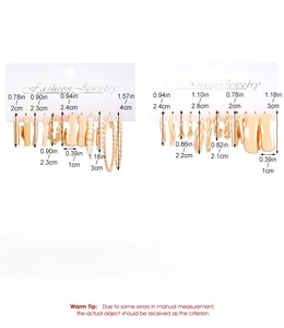 Detailed size measurement chart for gold alloy geometric pearl earrings set for women