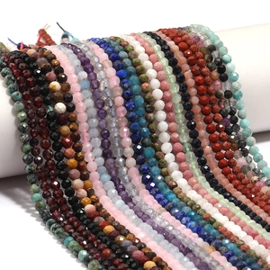 Close-up of faceted natural stone beads for DIY jewelry making in multiple vibrant colors