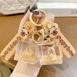 Capybara Liquid Quicksand Keychain Acrylic Moving Glitter Bag Charm Pendant With Silicone Wrist Strap Cute Cartoon Gift