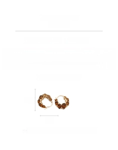 Detail view of vintage gold-plated round hoop earrings with rhinestones and size measurements