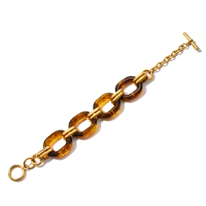 Vintage 18K gold stainless steel bracelet with amber resin links and toggle clasp