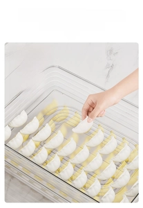 Detail of non-stick textured bottom and stackable food grade dumpling storage box