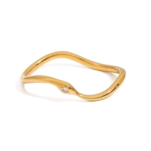 18K Gold Plated Stainless Steel Bracelet Bangle For Women Cubic Zirconia Snake Wave Starburst Waterproof Hypoallergenic Non-Tarnish Jewelry