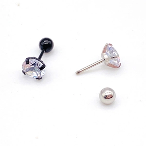 Four-prong cubic zirconia stud earrings in black and silver stainless steel finishes