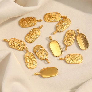 Detail of 18K gold plated stainless steel zodiac pendants with sparkling crystals
