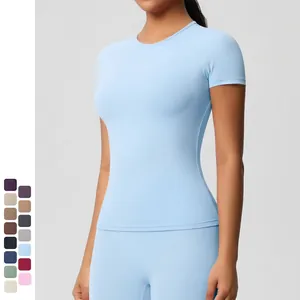 T-Shirt de Yoga Coupe Ajustée pour Femmes Séchage Rapide Respirant Haut de Sport à Manches Courtes pour Fitness Course