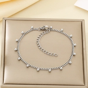 Bracelet minimaliste en acier inoxydable avec perles et fermoir réglable sur soie