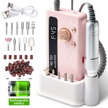 Kit fresa per unghie elettrica portatile rosa con bande abrasive e cavo di ricarica USB