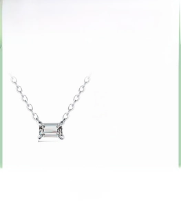 Close-up of S925 sterling silver necklace featuring a 3x5mm emerald-cut zircon pendant