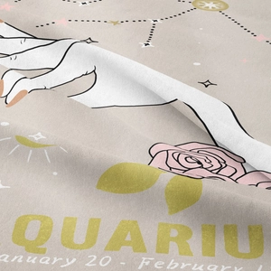 Detail of Aquarius constellation tapestry with floral print and soft woven texture