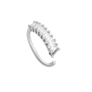 Elegant C-shaped silver nose ring with sparkling CZ rectangular stones for a minimalist look