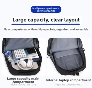 Internal view of the laptop backpack with a dedicated compartment and multi-pocket storage