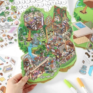 Detailed 3D treehouse greenhouse sticker for journaling with artistic forest illustration