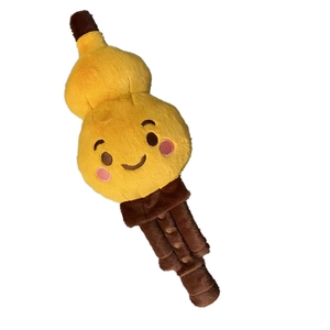 Plush hulusi musical instrument doll with cute embroidered face in yellow and brown
