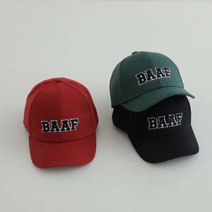 BAAF letter embroidered cotton baseball caps for kids in burgundy green and black colors